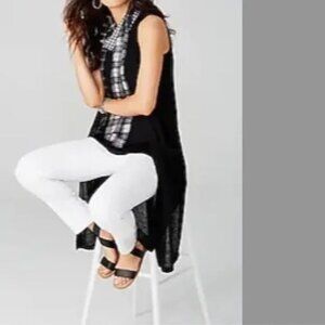 J. Jill Black Linen Blend Long Sleeveless Vest with Pockets LT